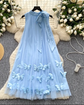 Butterfly sleeveless halter formal dress bow gauze dress