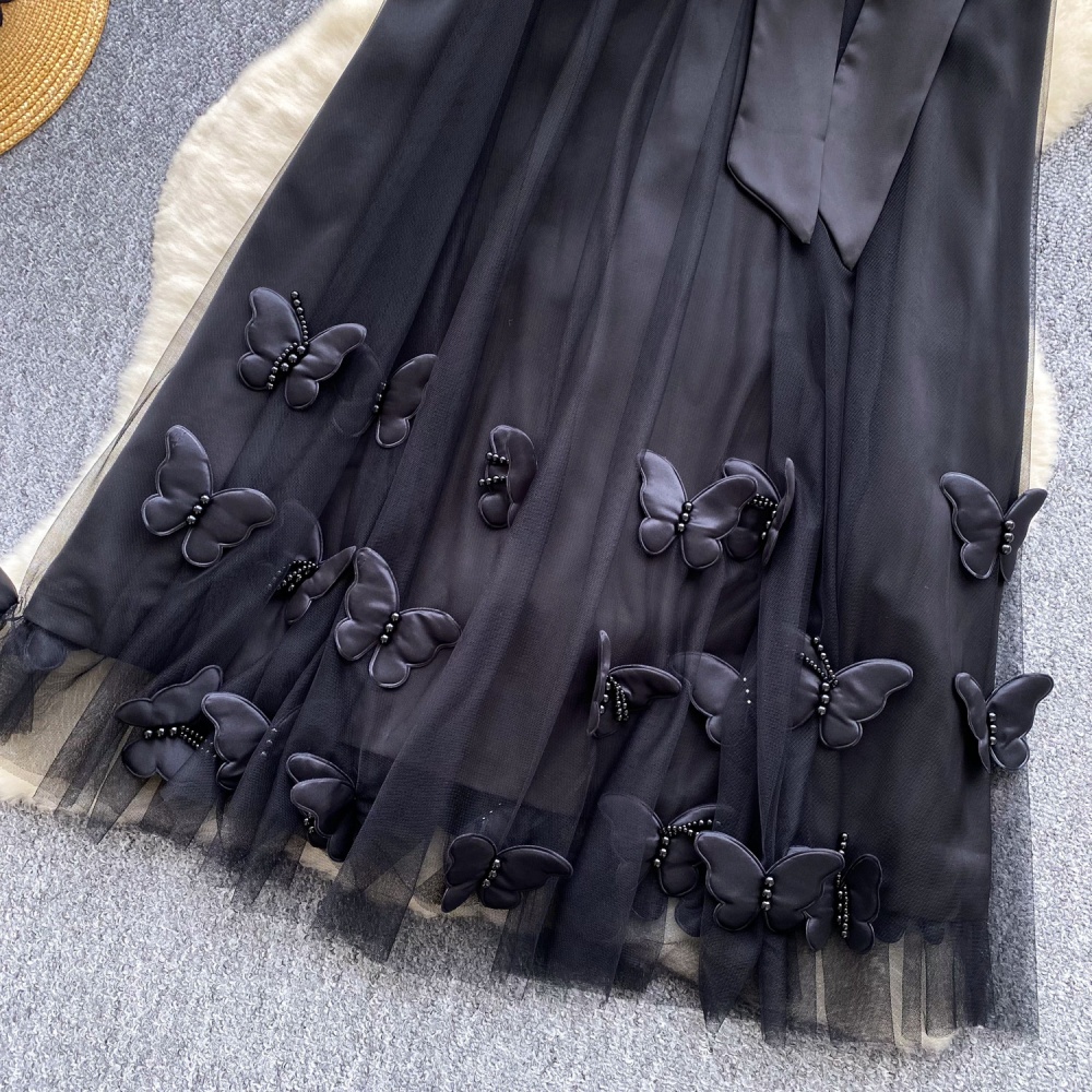 Butterfly sleeveless halter formal dress bow gauze dress