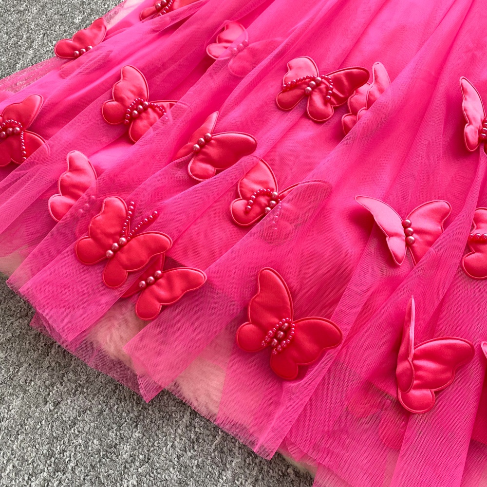 Butterfly sleeveless halter formal dress bow gauze dress