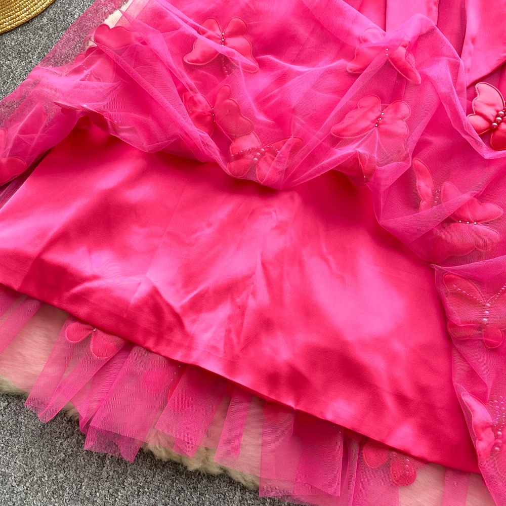 Butterfly sleeveless halter formal dress bow gauze dress