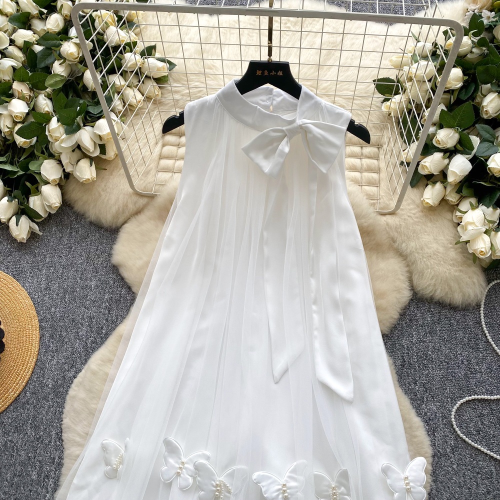 Butterfly sleeveless halter formal dress bow gauze dress