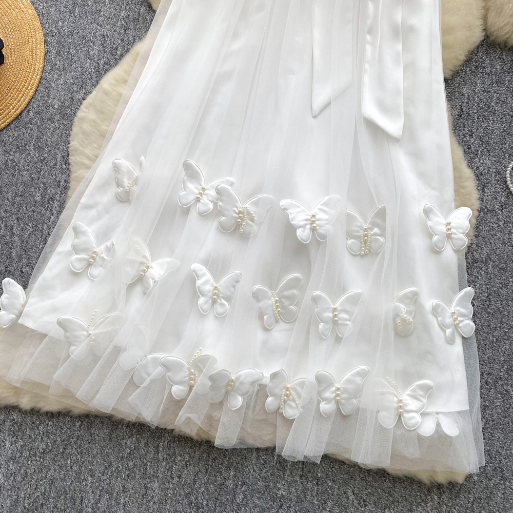 Butterfly sleeveless halter formal dress bow gauze dress