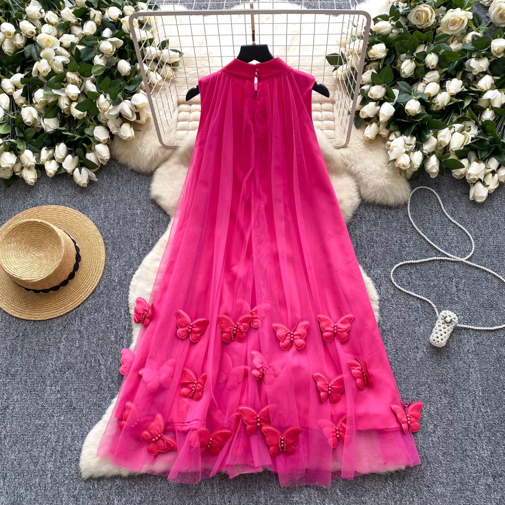 Butterfly sleeveless halter formal dress bow gauze dress