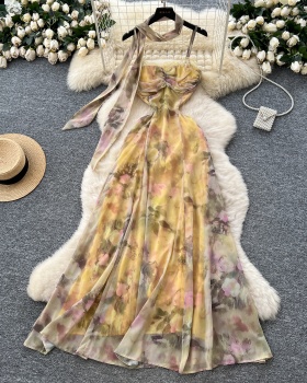 Fold halter dress wrapped chest long dress for women