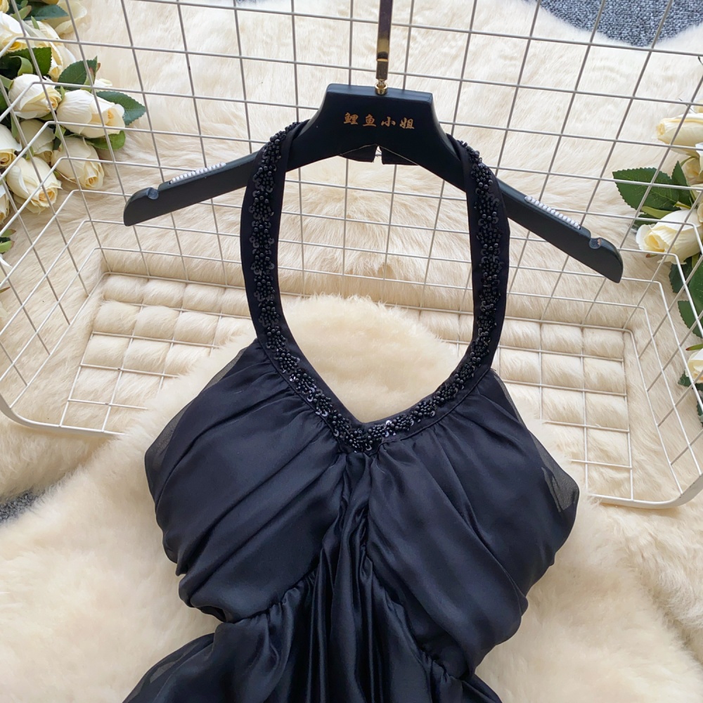 Pinched waist sequins vest sling bud tops for women