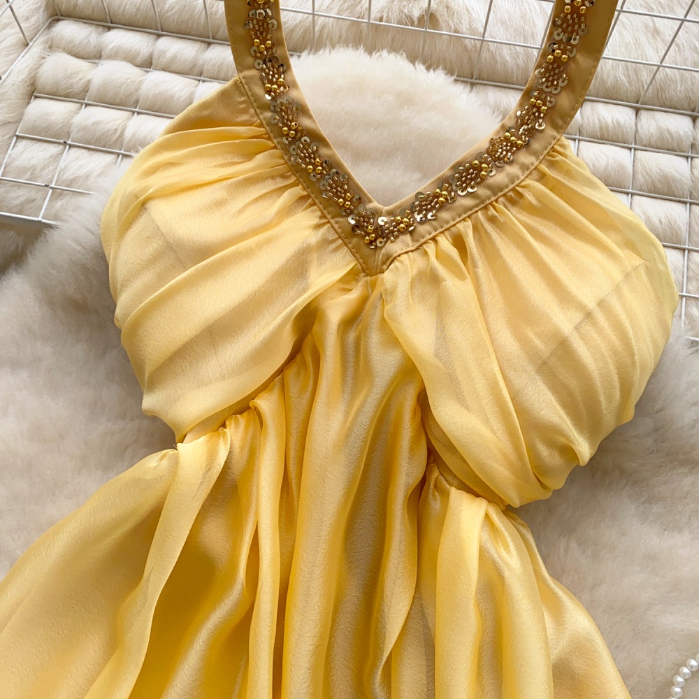 Pinched waist sequins vest sling bud tops for women