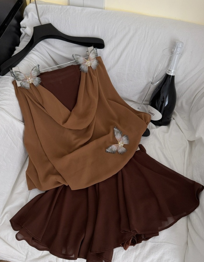 Sleeveless spicegirl short skirt summer enticement tops a set