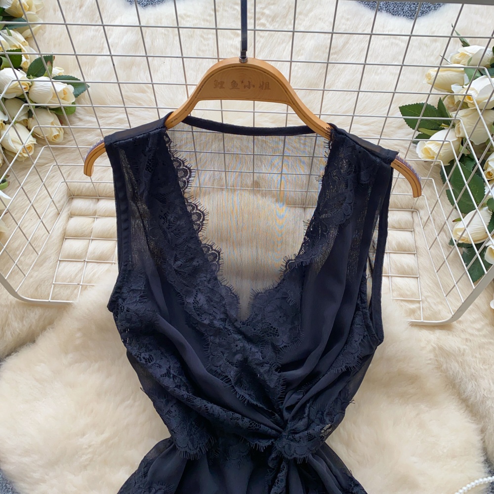 Sleeveless lace gauze small shirt thin unique tops