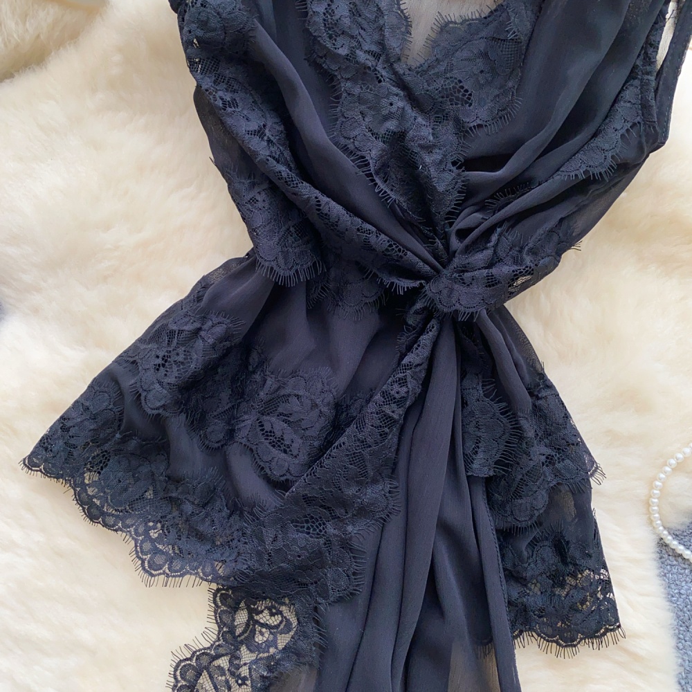 Sleeveless lace gauze small shirt thin unique tops