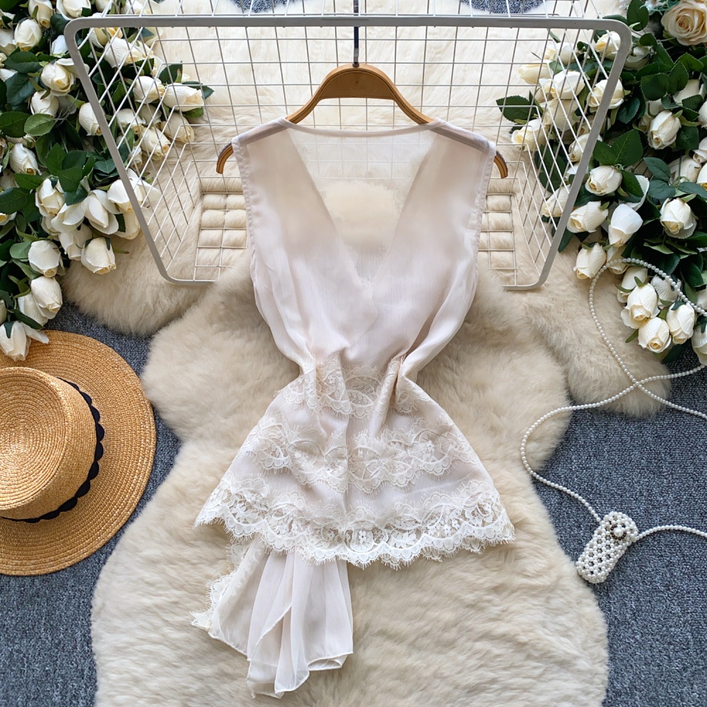 Sleeveless lace gauze small shirt thin unique tops