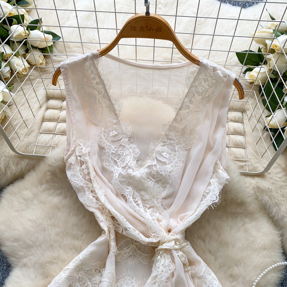 Sleeveless lace gauze small shirt thin unique tops