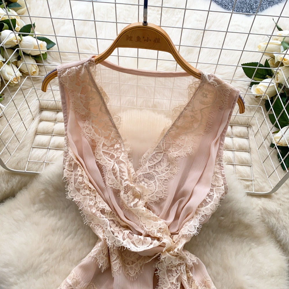 Sleeveless lace gauze small shirt thin unique tops