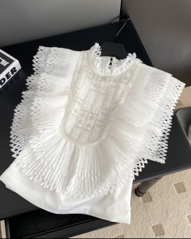Beading lotus leaf edges shirt ladies tops for women