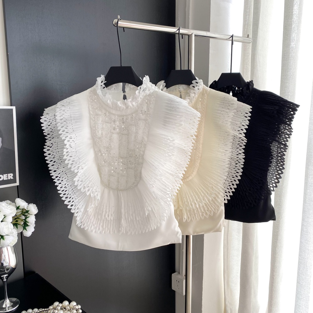 Beading lotus leaf edges shirt ladies tops for women