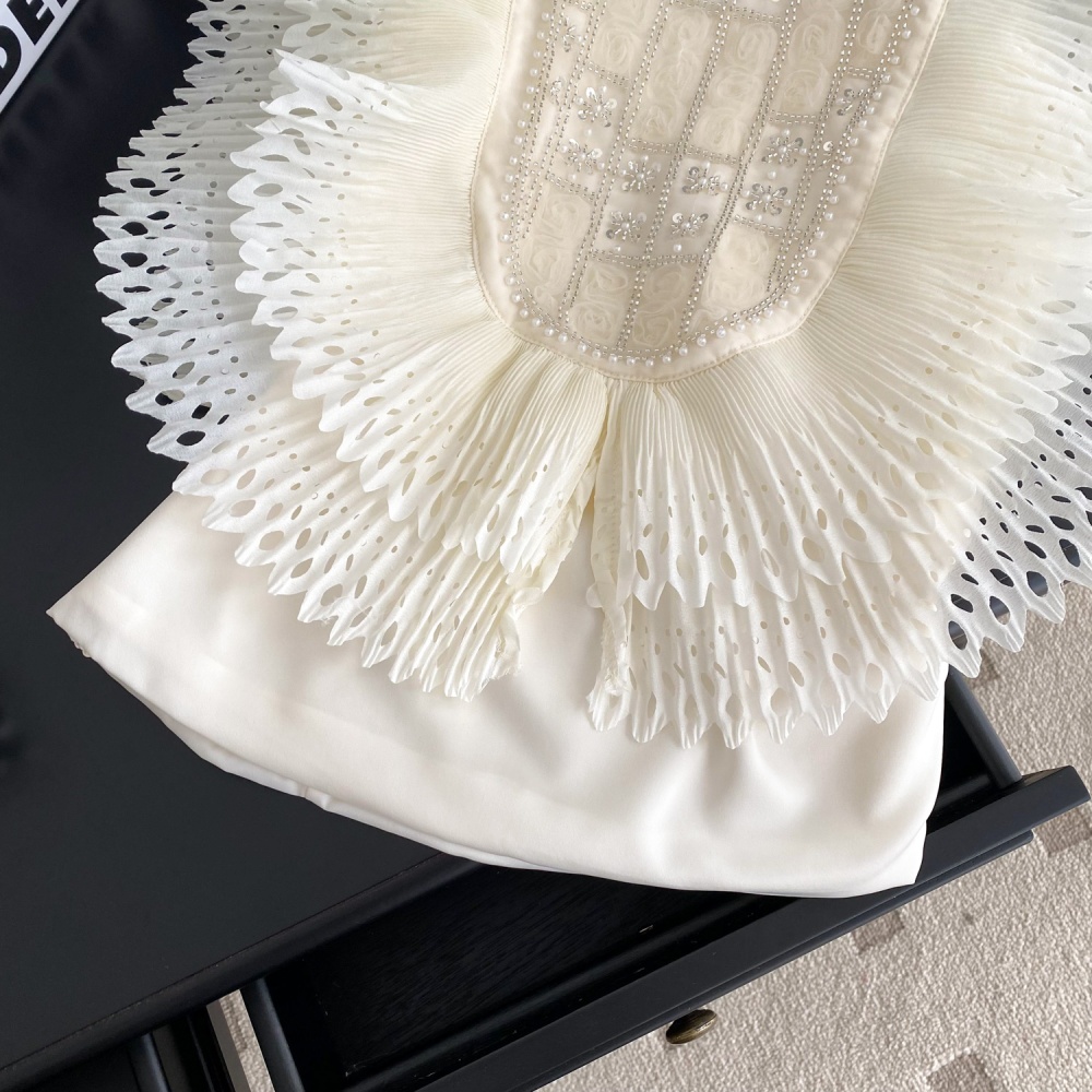 Beading lotus leaf edges shirt ladies tops for women