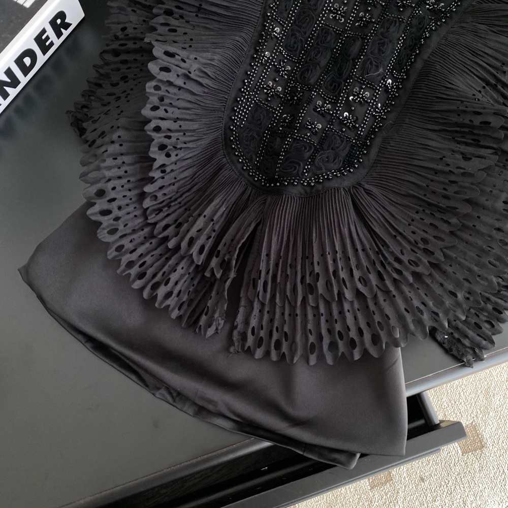 Beading lotus leaf edges shirt ladies tops for women