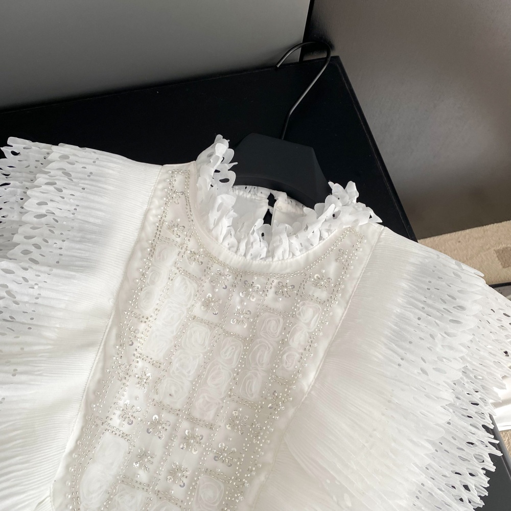 Beading lotus leaf edges shirt ladies tops for women