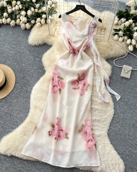 Flowers slim long dress stereoscopic dress for women