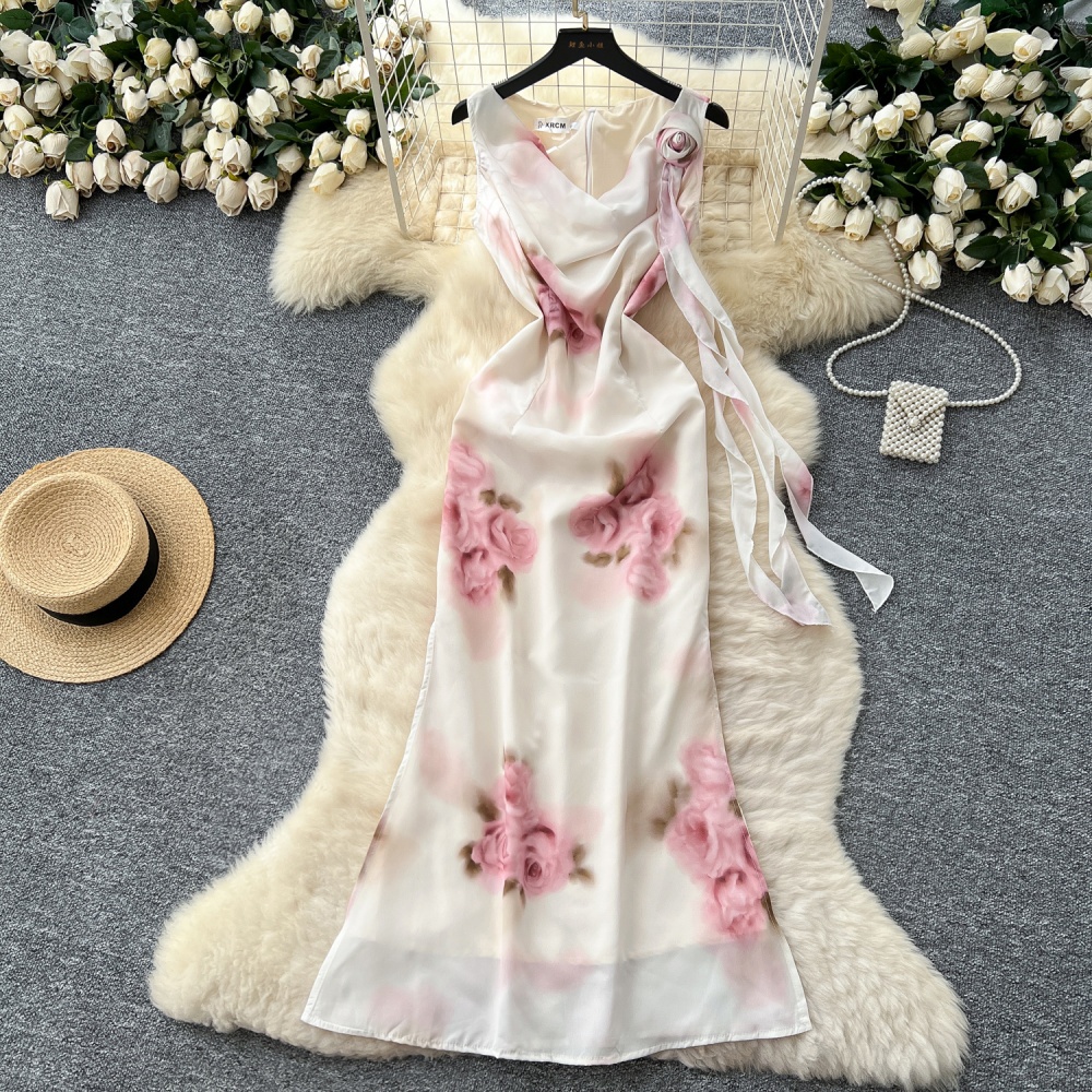Flowers slim long dress stereoscopic dress for women