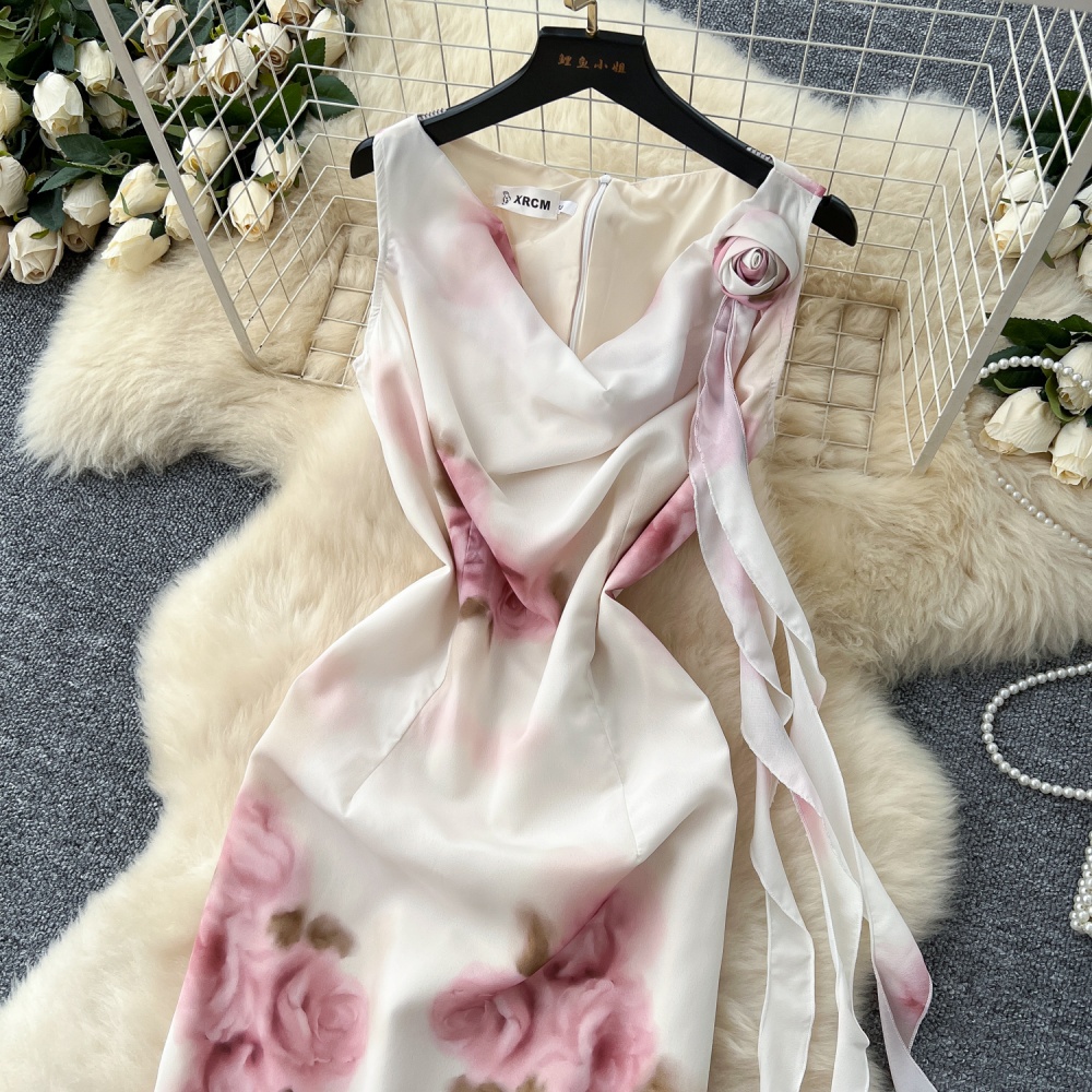 Flowers slim long dress stereoscopic dress for women