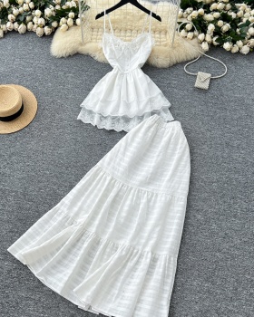Summer tops pinched waist skirt a set for women