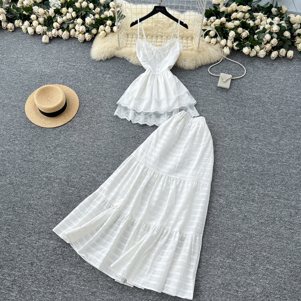 Summer tops pinched waist skirt a set for women