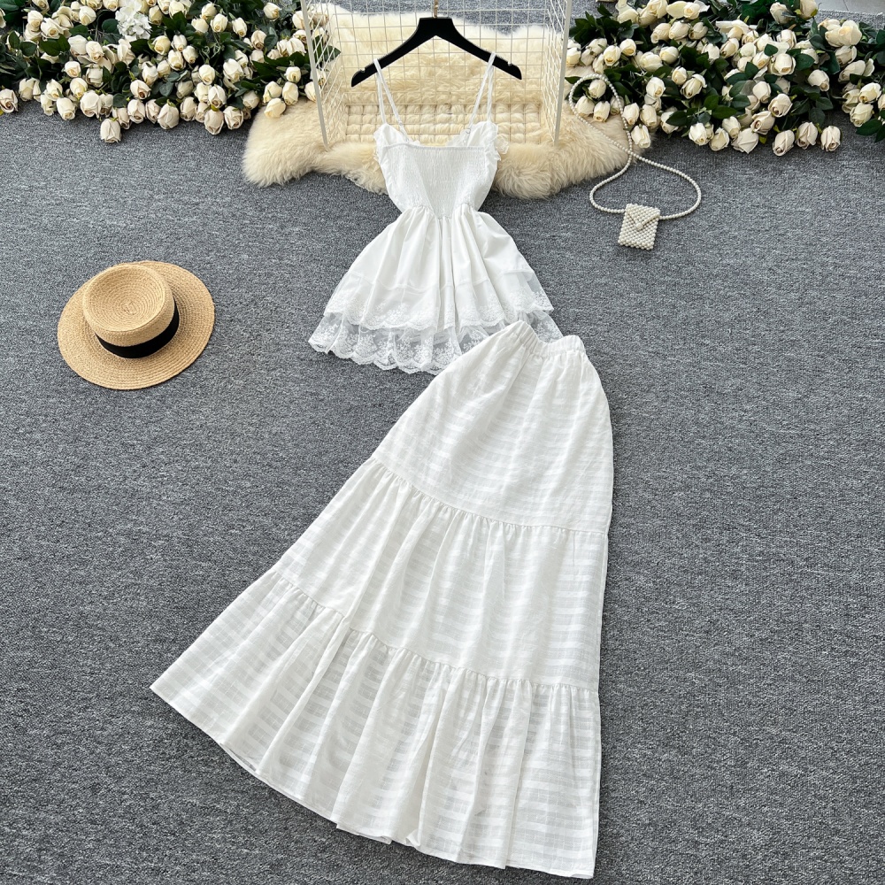 Summer tops pinched waist skirt a set for women
