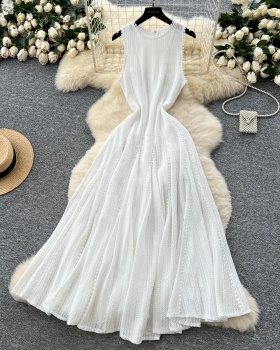Knitted sleeveless dress slim long dress for women