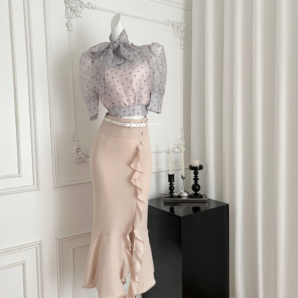 Puff sleeve mermaid skirt summer short tops a set for women