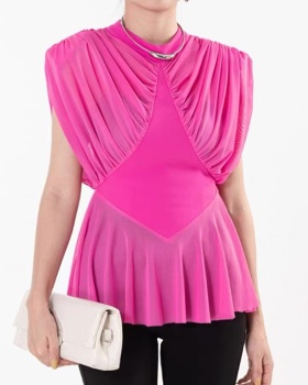 Light luxury summer splice tops fold France style shirt