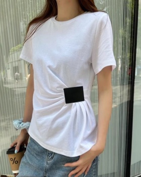 Short sleeve slim fold tops round neck Casual T-shirt