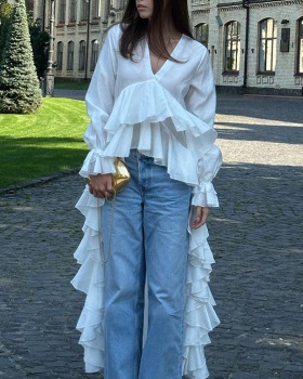 Lotus leaf edges sandy beach shirt loose tops for women