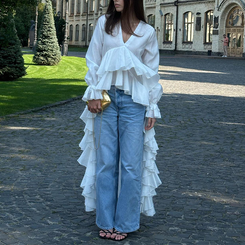 Lotus leaf edges sandy beach shirt loose tops for women