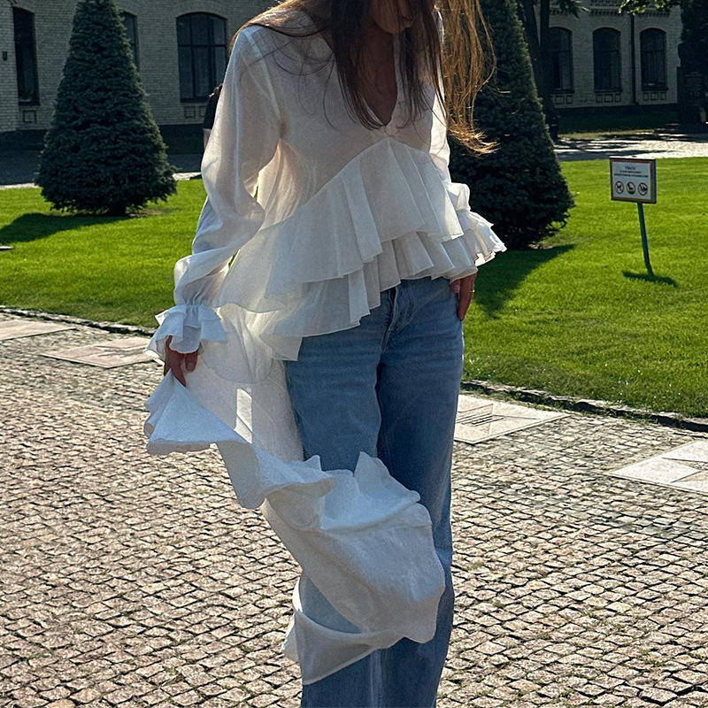 Lotus leaf edges sandy beach shirt loose tops for women