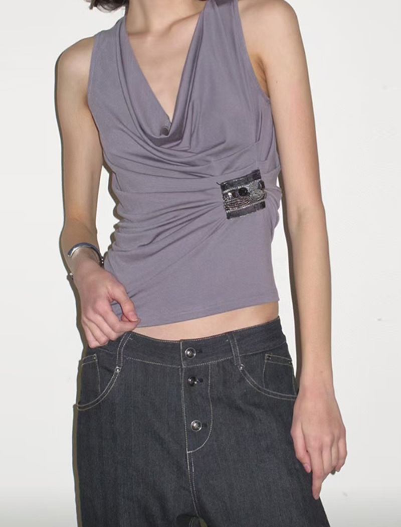 Cozy crimp vest sleeveless spicegirl tops for women