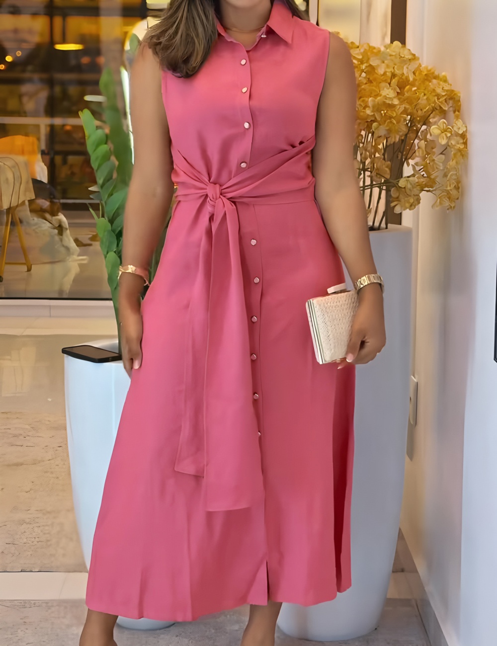 Casual pure front bandage European style dress