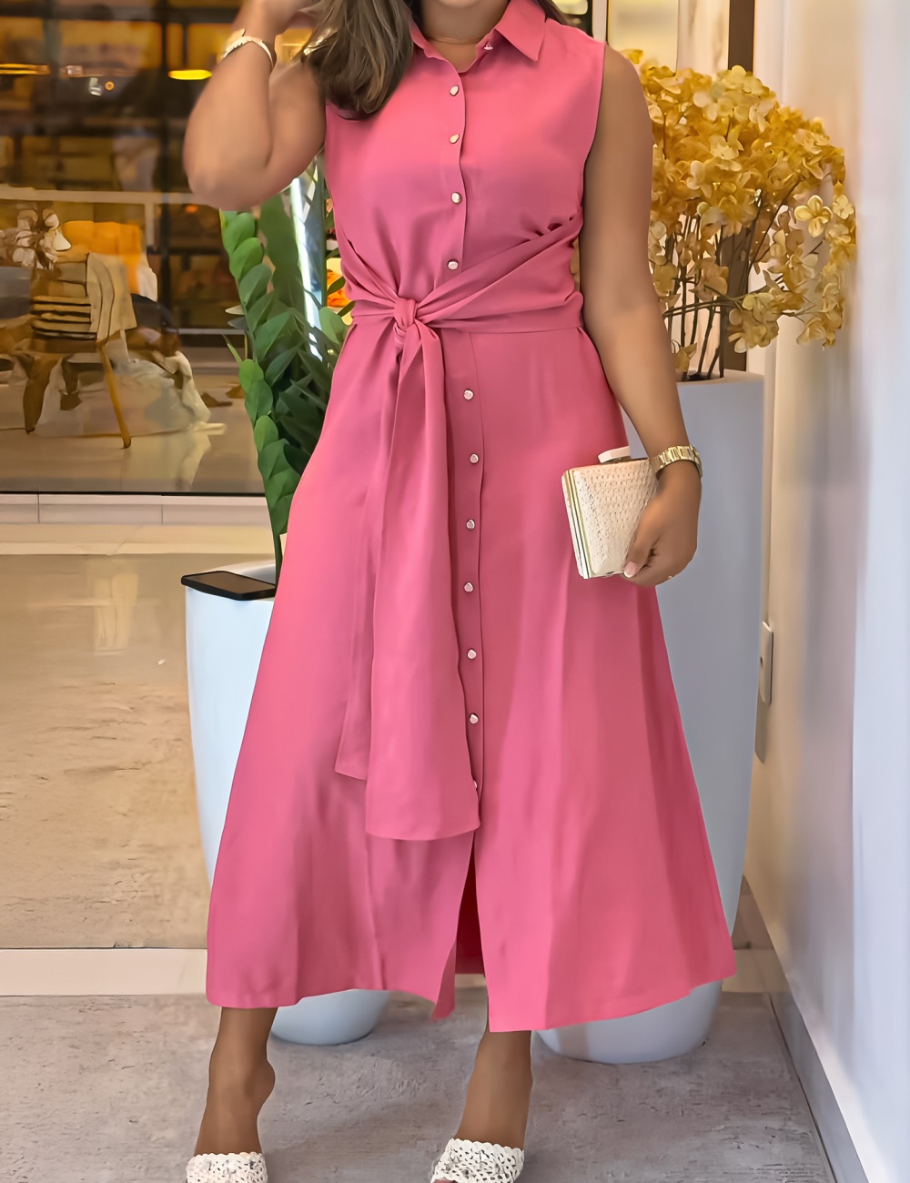 Casual pure front bandage European style dress