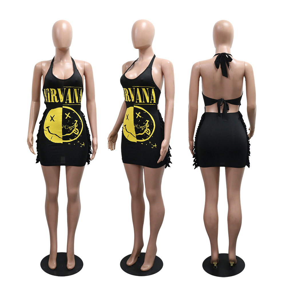Digital halter T-back fashion sexy dress for women
