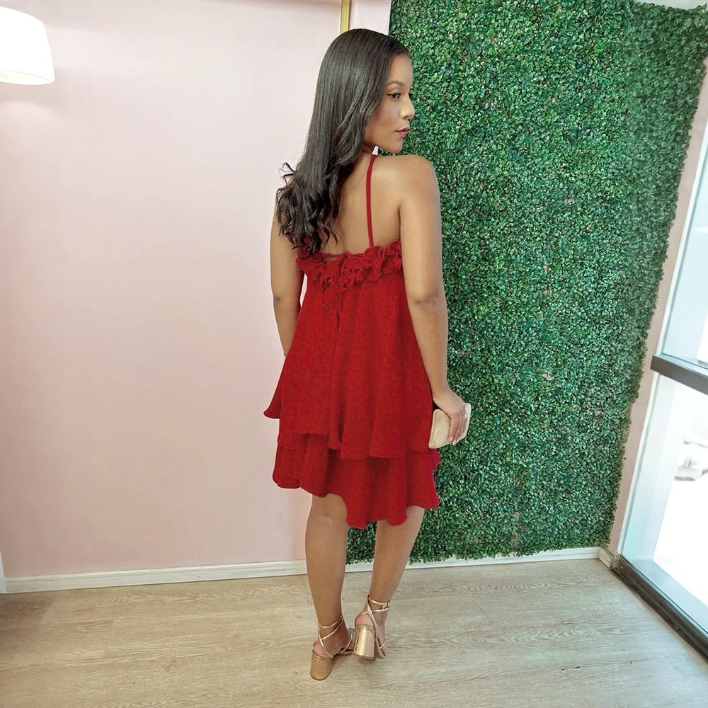 Sexy European style T-back pure lotus leaf edges dress