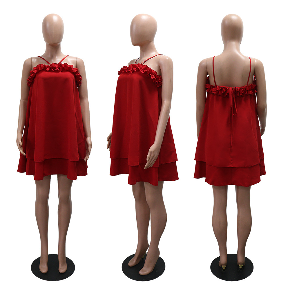 Sexy European style T-back pure lotus leaf edges dress