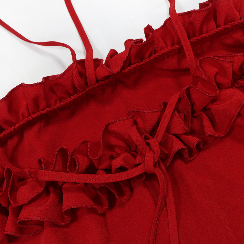 Sexy European style T-back pure lotus leaf edges dress