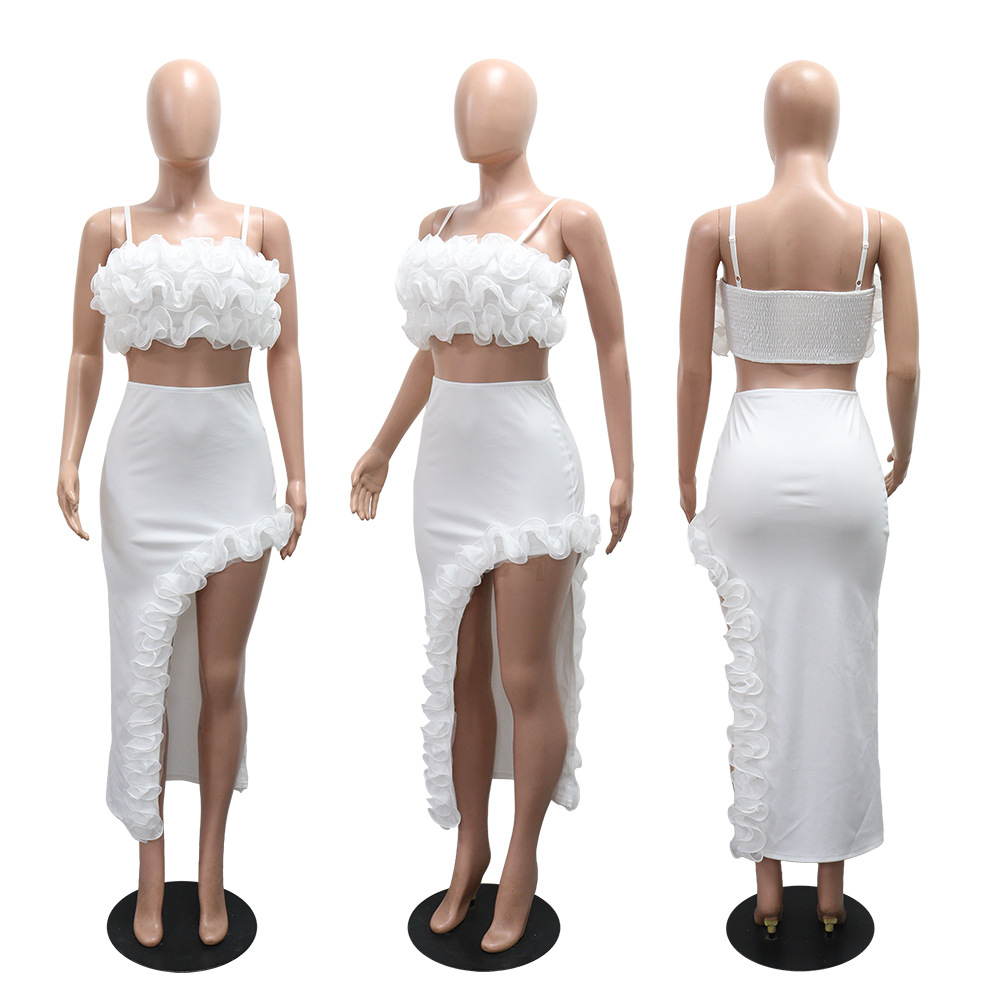 Summer lotus leaf edges tops sexy skirt for women