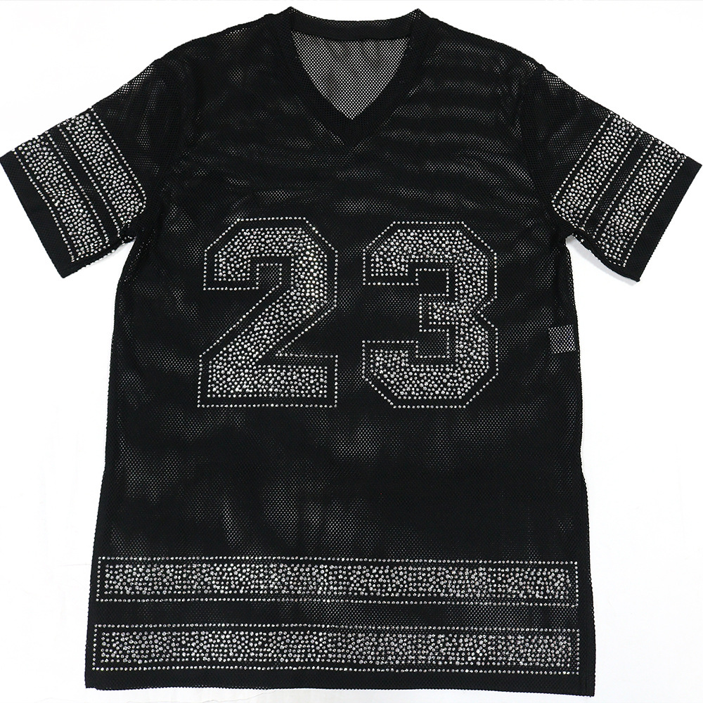 Round neck mesh T-shirt long perspective tops for women