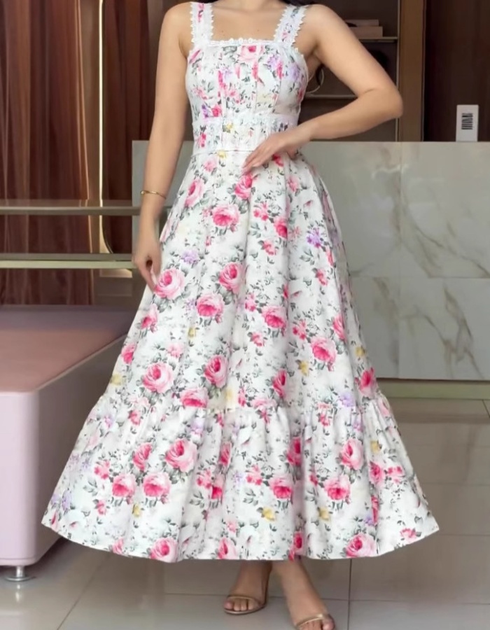 Printing vacation European style dress for women