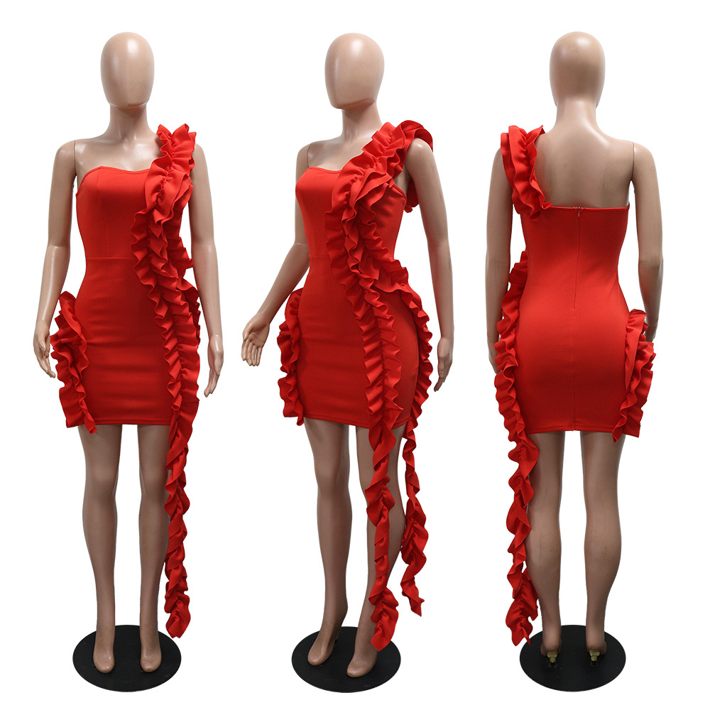 Package hip banquet dress wood ear shoulder T-back