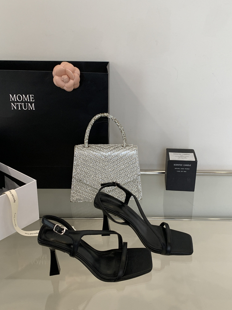 Square head France style high-heeled shoes rome summer sandals