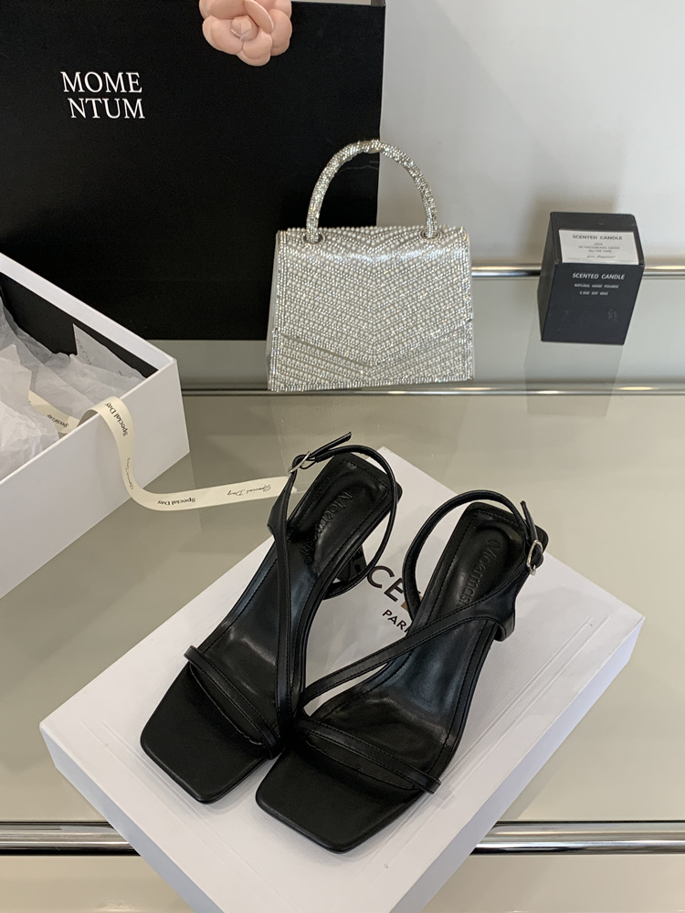 Square head France style high-heeled shoes rome summer sandals