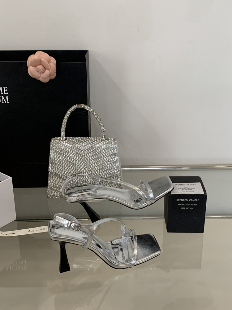 Square head France style high-heeled shoes rome summer sandals