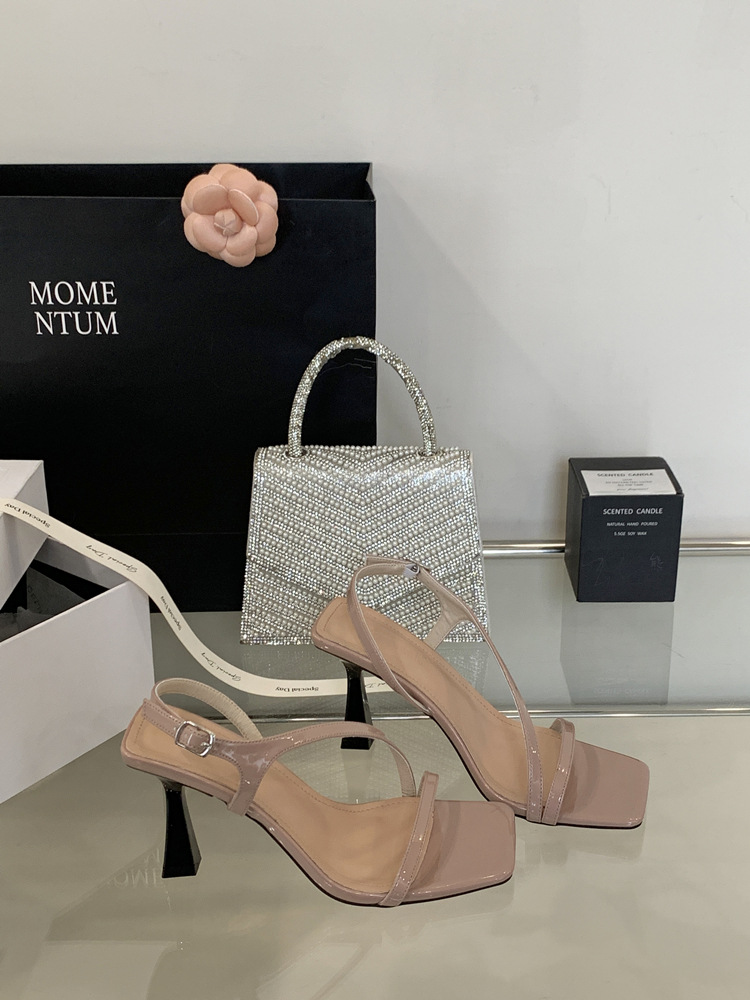 Square head France style high-heeled shoes rome summer sandals