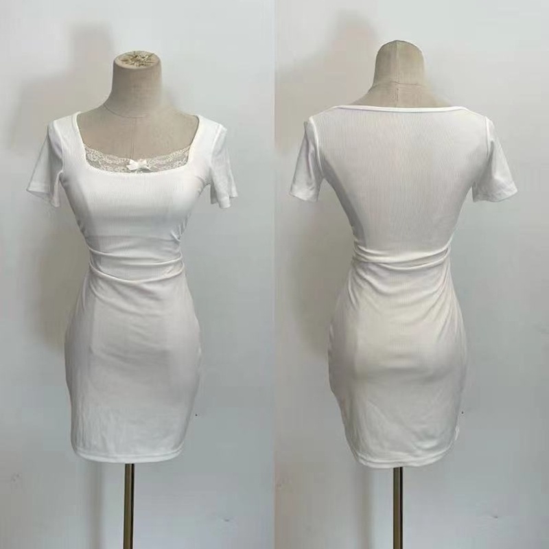 Sexy white T-back package hip dress for women